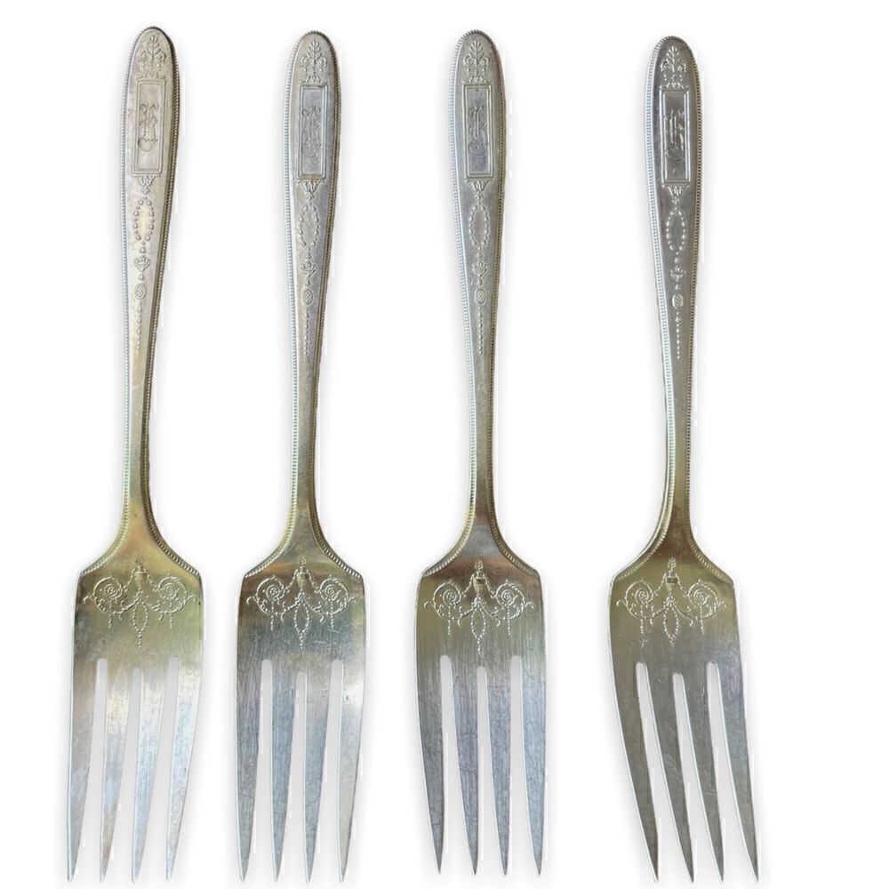 Antique 1921 Oneida Community Plate Grosvenor Salad Forks Set of 4 With Monogram